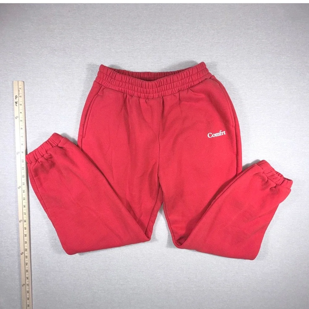 Comfrt Red Fleece Jogger Sweatpant Elastic Waist Relaxed Oversized Fit Large Gym